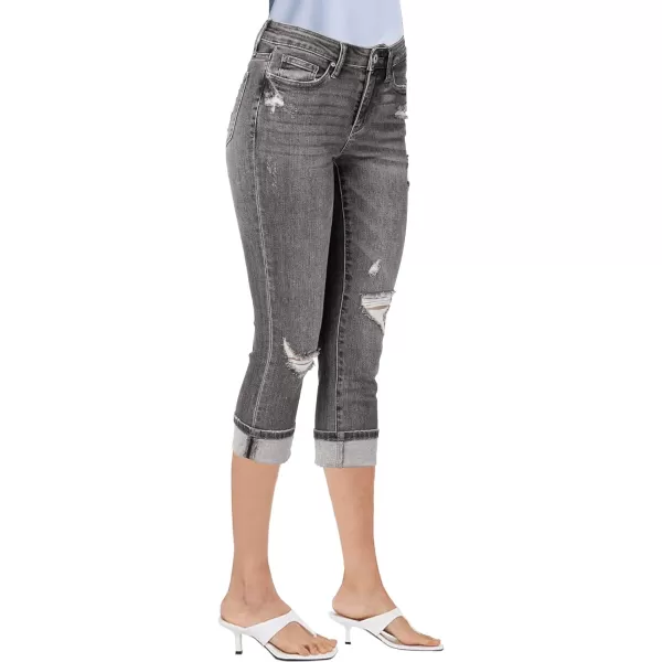 luvamia Capri Jeans for Women Stretch High Waisted Distressed Denim Capris Ripped Skinny Cropped PantsGray