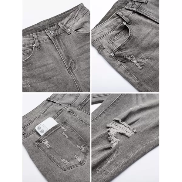 luvamia Capri Jeans for Women Stretch High Waisted Distressed Denim Capris Ripped Skinny Cropped PantsGray