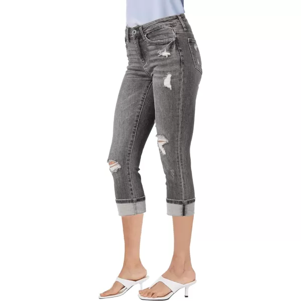 luvamia Capri Jeans for Women Stretch High Waisted Distressed Denim Capris Ripped Skinny Cropped PantsGray