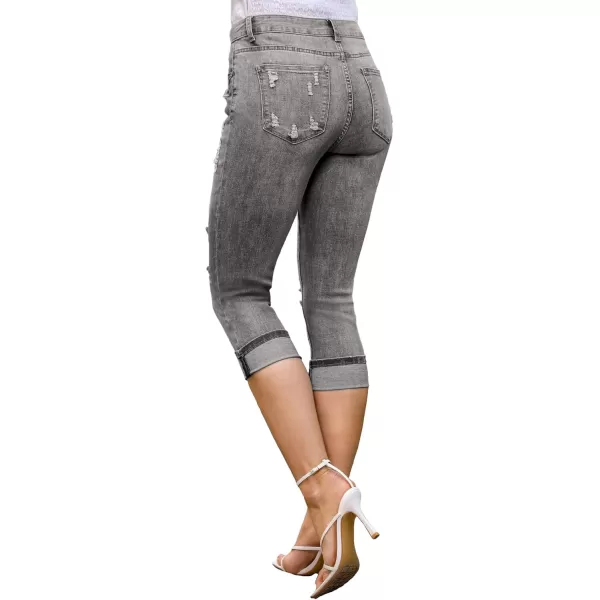 luvamia Capri Jeans for Women Stretch High Waisted Distressed Denim Capris Ripped Skinny Cropped PantsGray