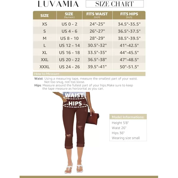 luvamia Capri Jeans for Women Stretch High Waisted Distressed Denim Capris Ripped Skinny Cropped PantsHot Chocolate