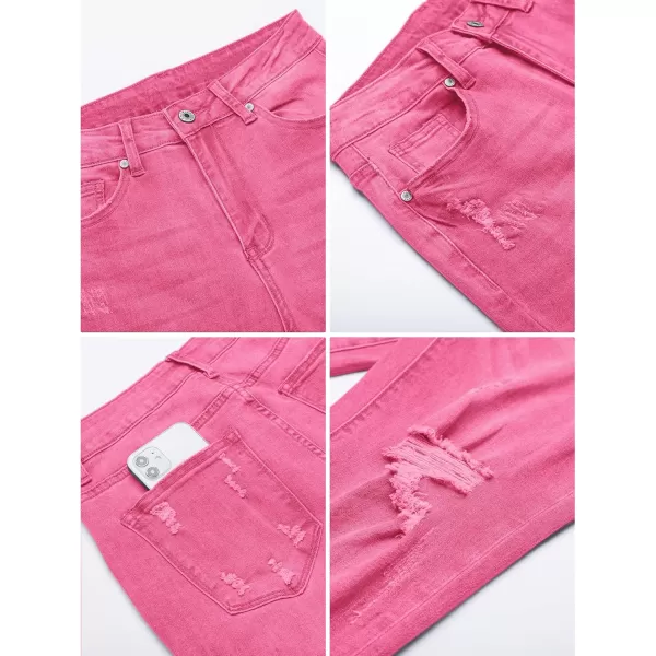 luvamia Capri Jeans for Women Stretch High Waisted Distressed Denim Capris Ripped Skinny Cropped PantsHot Pink