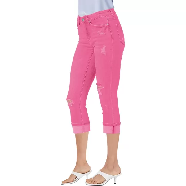 luvamia Capri Jeans for Women Stretch High Waisted Distressed Denim Capris Ripped Skinny Cropped PantsHot Pink