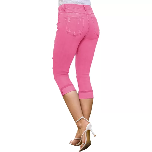luvamia Capri Jeans for Women Stretch High Waisted Distressed Denim Capris Ripped Skinny Cropped PantsHot Pink