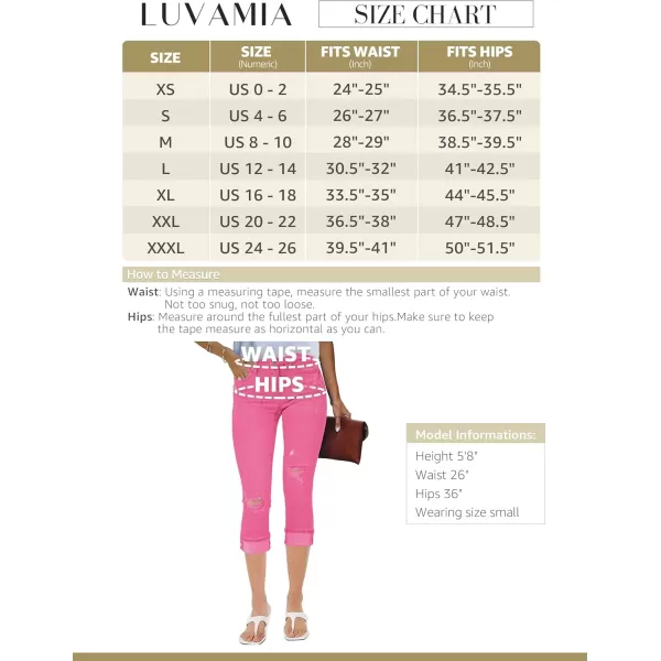 luvamia Capri Jeans for Women Stretch High Waisted Distressed Denim Capris Ripped Skinny Cropped PantsHot Pink