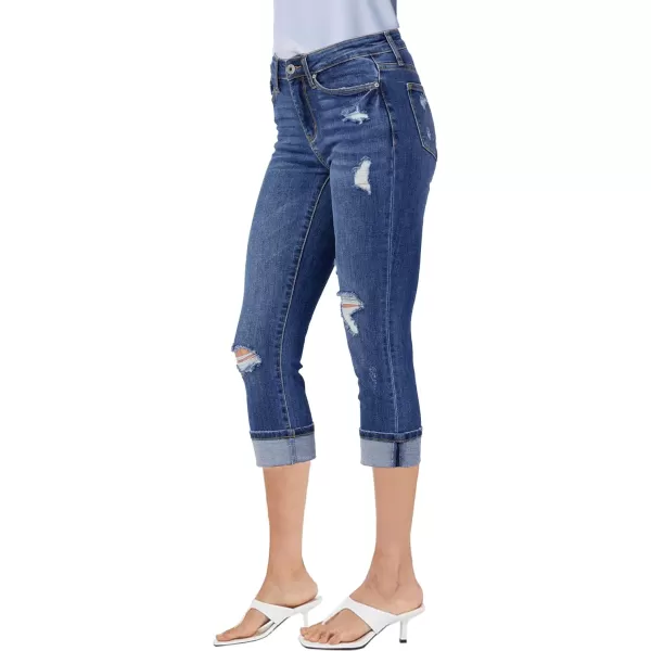 luvamia Capri Jeans for Women Stretch High Waisted Distressed Denim Capris Ripped Skinny Cropped PantsMidnight Blue