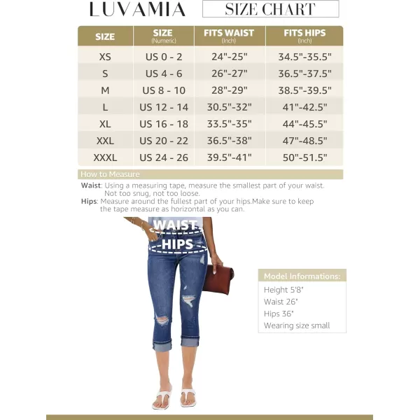 luvamia Capri Jeans for Women Stretch High Waisted Distressed Denim Capris Ripped Skinny Cropped PantsMidnight Blue