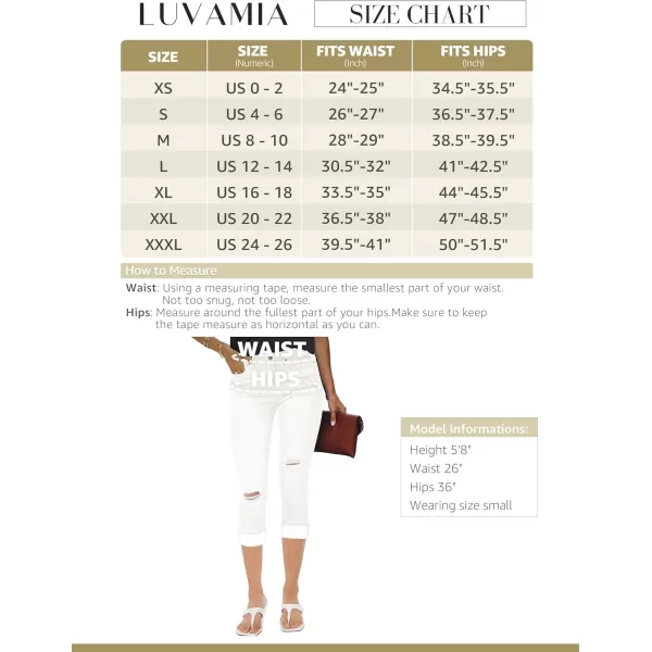 luvamia Capri Jeans for Women Stretch High Waisted Distressed Denim Capris Ripped Skinny Cropped PantsOffwhite