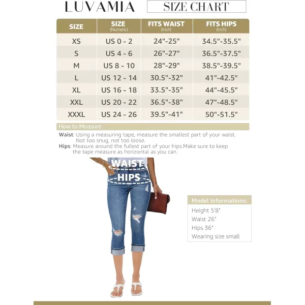 luvamia Capri Jeans for Women Stretch High Waisted Distressed Denim Capris Ripped Skinny Cropped PantsPowder Blue