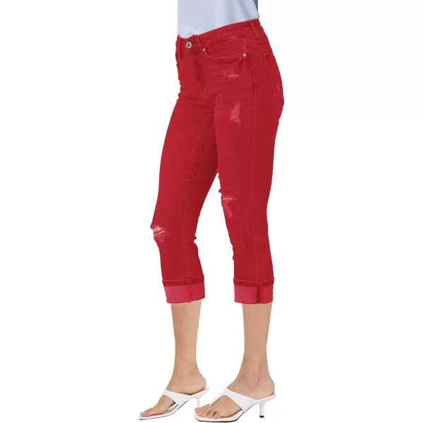 luvamia Capri Jeans for Women Stretch High Waisted Distressed Denim Capris Ripped Skinny Cropped PantsTrue Red