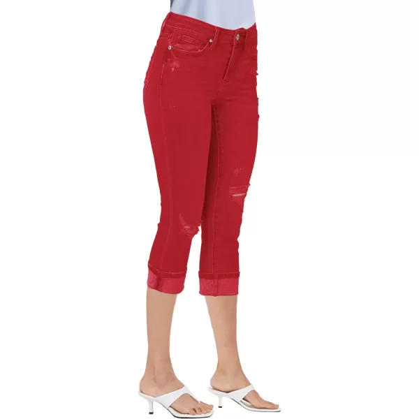 luvamia Capri Jeans for Women Stretch High Waisted Distressed Denim Capris Ripped Skinny Cropped PantsTrue Red