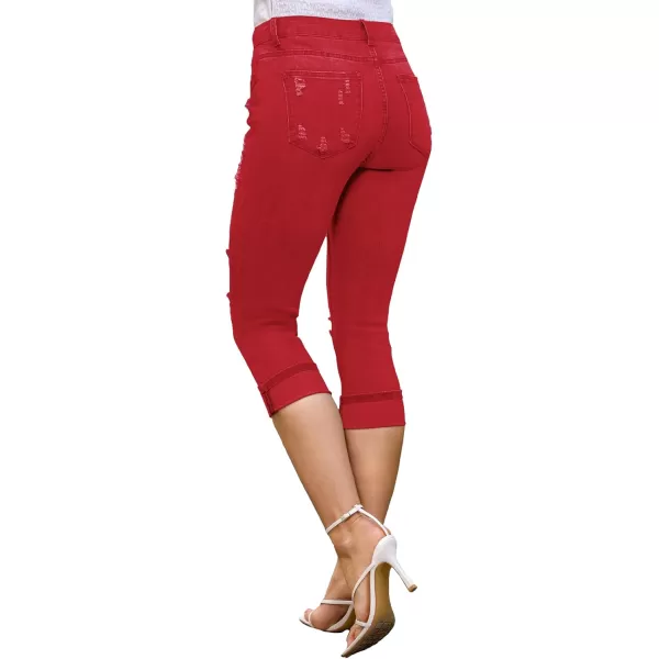 luvamia Capri Jeans for Women Stretch High Waisted Distressed Denim Capris Ripped Skinny Cropped PantsTrue Red