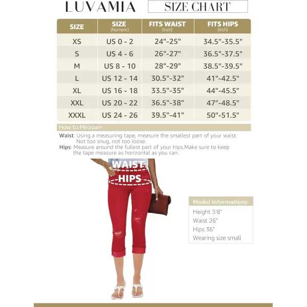 luvamia Capri Jeans for Women Stretch High Waisted Distressed Denim Capris Ripped Skinny Cropped PantsTrue Red