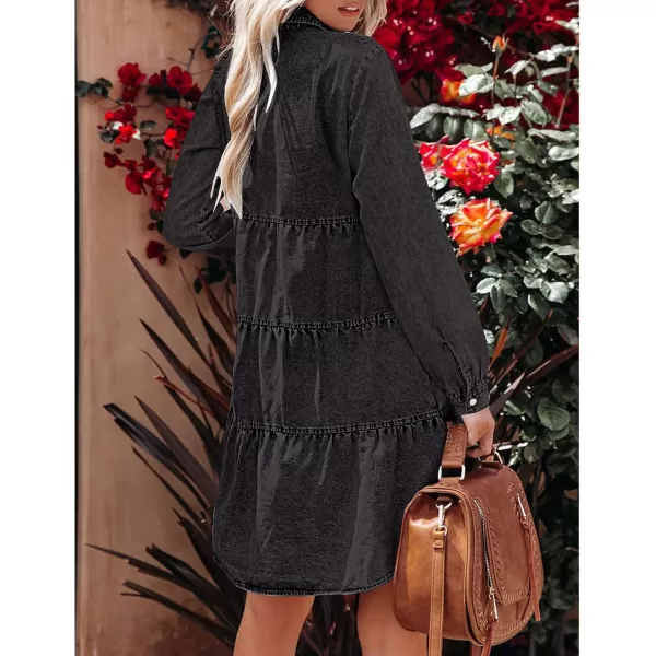 luvamia Denim Dress for Women Babydoll Flowy Cute Jean Shirt Dresses Long SleevesA Vintage Black