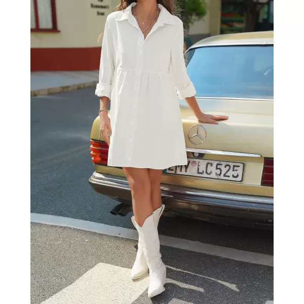 luvamia Denim Dress for Women Babydoll Flowy Cute Jean Shirt Dresses Long SleevesB Brilliant White
