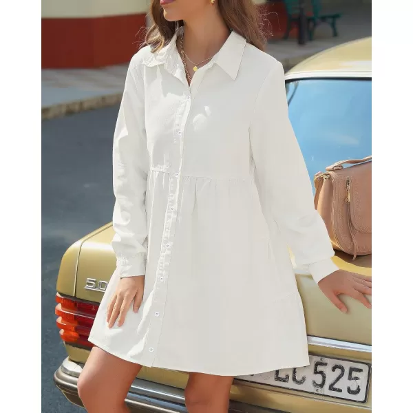 luvamia Denim Dress for Women Babydoll Flowy Cute Jean Shirt Dresses Long SleevesB Brilliant White