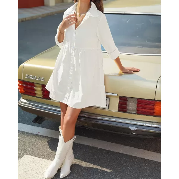 luvamia Denim Dress for Women Babydoll Flowy Cute Jean Shirt Dresses Long SleevesB Brilliant White