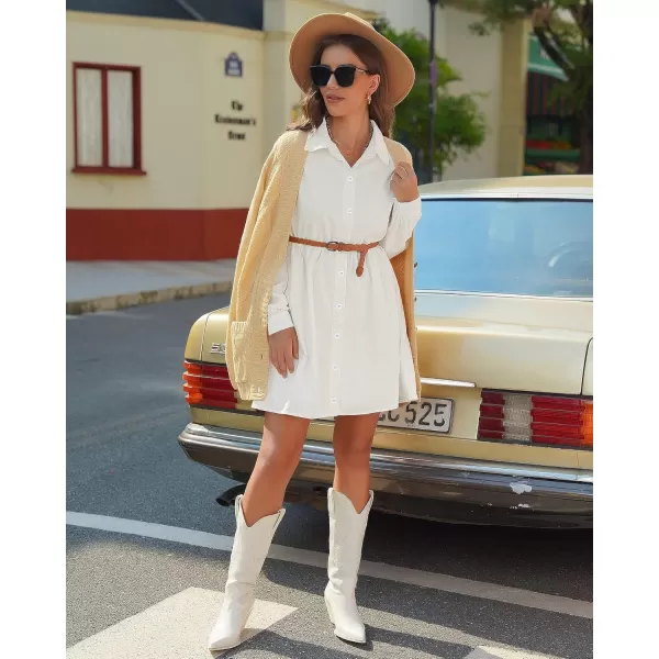 luvamia Denim Dress for Women Babydoll Flowy Cute Jean Shirt Dresses Long SleevesB Brilliant White