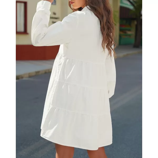 luvamia Denim Dress for Women Babydoll Flowy Cute Jean Shirt Dresses Long SleevesB Brilliant White
