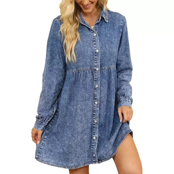 luvamia Denim Dress for Women Babydoll Flowy Cute Jean Shirt Dresses Long SleevesBay Blue