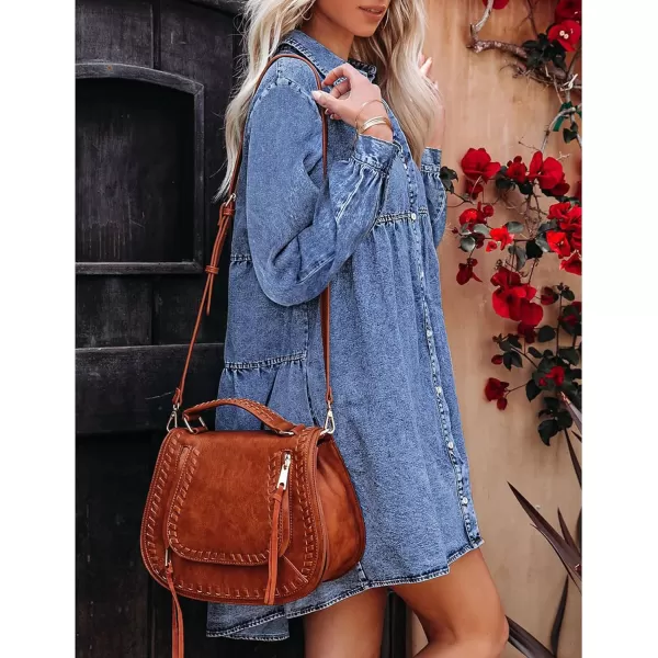 luvamia Denim Dress for Women Babydoll Flowy Cute Jean Shirt Dresses Long SleevesBay Blue