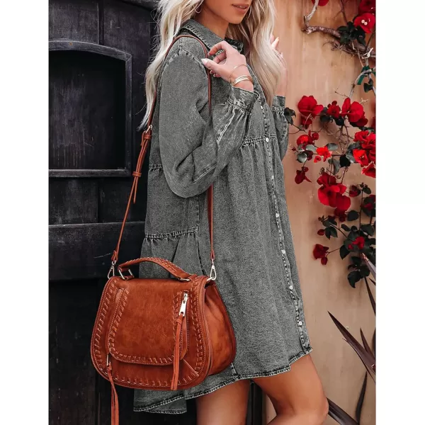 luvamia Denim Dress for Women Babydoll Flowy Cute Jean Shirt Dresses Long SleevesFoxy Gray