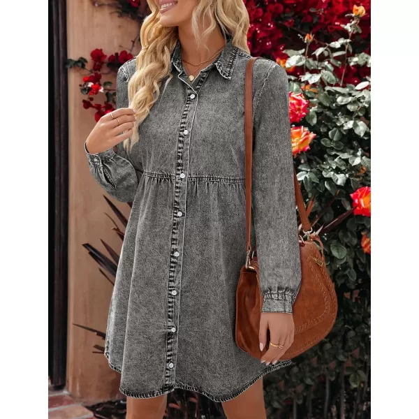 luvamia Denim Dress for Women Babydoll Flowy Cute Jean Shirt Dresses Long SleevesFoxy Gray