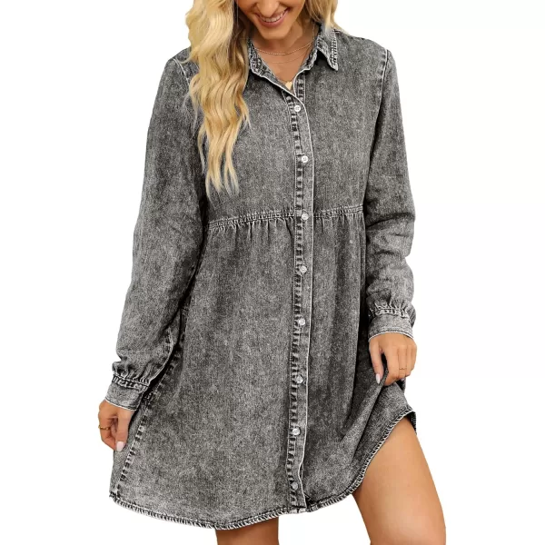 luvamia Denim Dress for Women Babydoll Flowy Cute Jean Shirt Dresses Long SleevesFoxy Gray