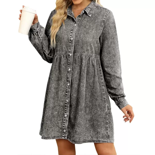 luvamia Denim Dress for Women Babydoll Flowy Cute Jean Shirt Dresses Long SleevesFoxy Gray