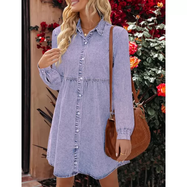 luvamia Denim Dress for Women Babydoll Flowy Cute Jean Shirt Dresses Long SleevesPurple Heather