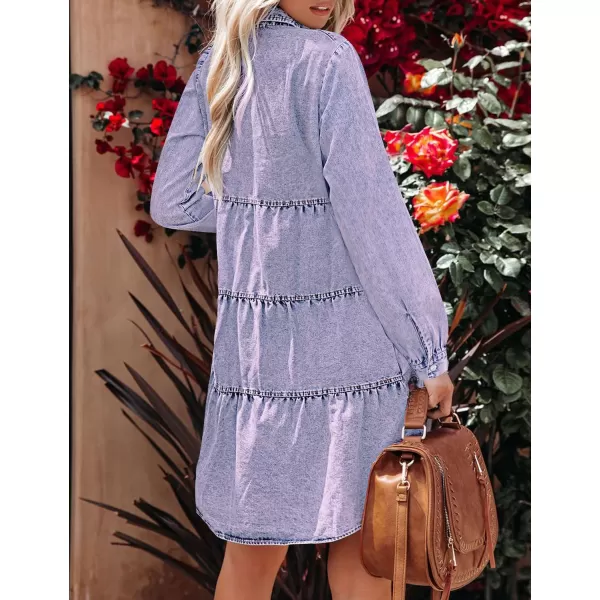 luvamia Denim Dress for Women Babydoll Flowy Cute Jean Shirt Dresses Long SleevesPurple Heather