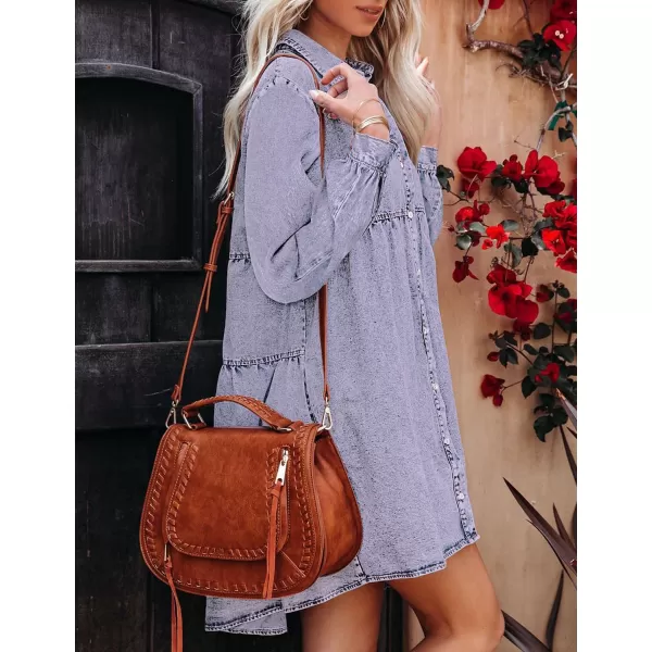 luvamia Denim Dress for Women Babydoll Flowy Cute Jean Shirt Dresses Long SleevesPurple Heather