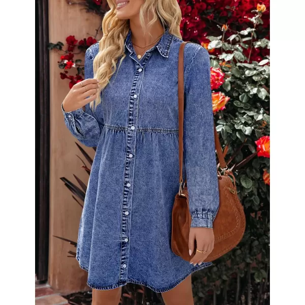 luvamia Denim Dress for Women Babydoll Flowy Cute Jean Shirt Dresses Long SleevesReef Blue