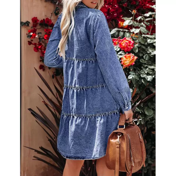 luvamia Denim Dress for Women Babydoll Flowy Cute Jean Shirt Dresses Long SleevesReef Blue