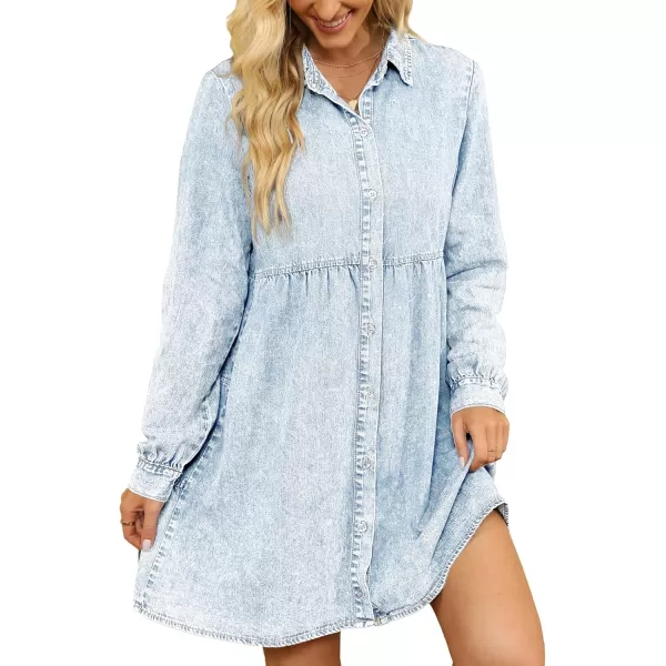 luvamia Denim Dress for Women Babydoll Flowy Cute Jean Shirt Dresses Long SleevesRoadknight Blue