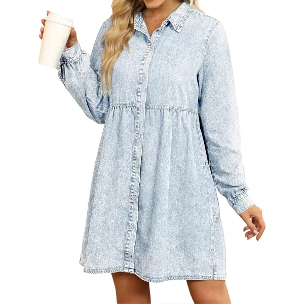 luvamia Denim Dress for Women Babydoll Flowy Cute Jean Shirt Dresses Long SleevesRoadknight Blue