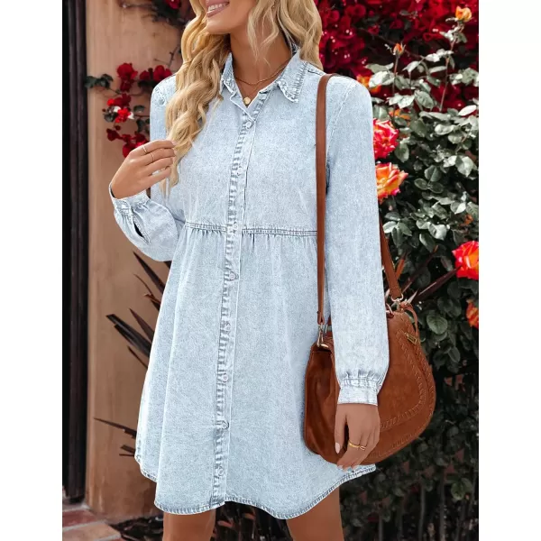 luvamia Denim Dress for Women Babydoll Flowy Cute Jean Shirt Dresses Long SleevesRoadknight Blue