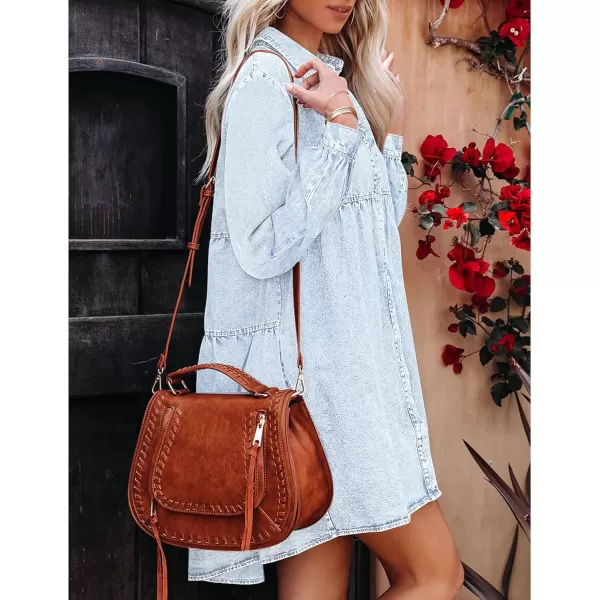 luvamia Denim Dress for Women Babydoll Flowy Cute Jean Shirt Dresses Long SleevesRoadknight Blue