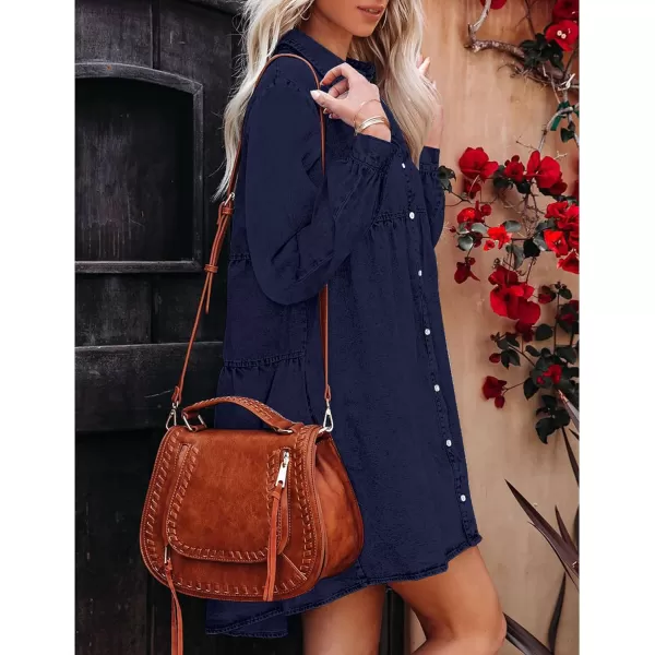 luvamia Denim Dress for Women Babydoll Flowy Cute Jean Shirt Dresses Long SleevesTwilight Blue