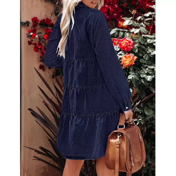 luvamia Denim Dress for Women Babydoll Flowy Cute Jean Shirt Dresses Long SleevesTwilight Blue