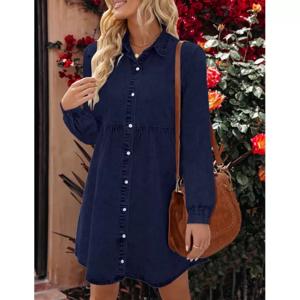 luvamia Denim Dress for Women Babydoll Flowy Cute Jean Shirt Dresses Long SleevesTwilight Blue