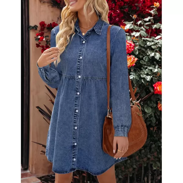 luvamia Denim Dress for Women Babydoll Flowy Cute Jean Shirt Dresses Long SleevesWishful Blue