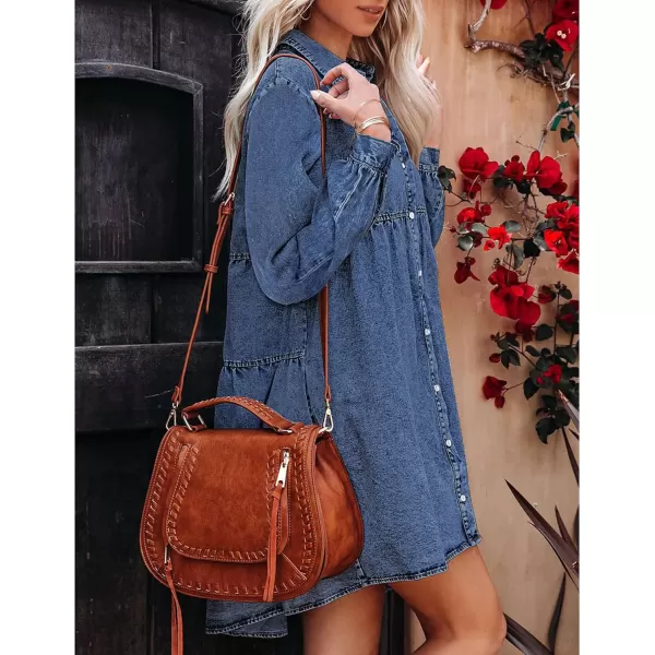 luvamia Denim Dress for Women Babydoll Flowy Cute Jean Shirt Dresses Long SleevesWishful Blue