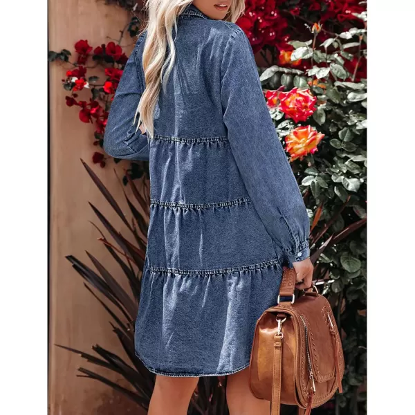 luvamia Denim Dress for Women Babydoll Flowy Cute Jean Shirt Dresses Long SleevesWishful Blue