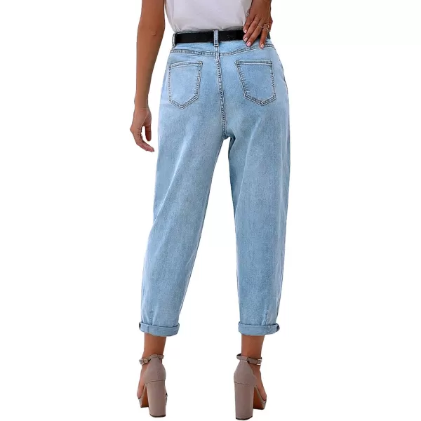 luvamia Mom Jeans for Women Trendy High Waisted Stretchy Loose Jeans for Women Denim PantsA Airy Blue