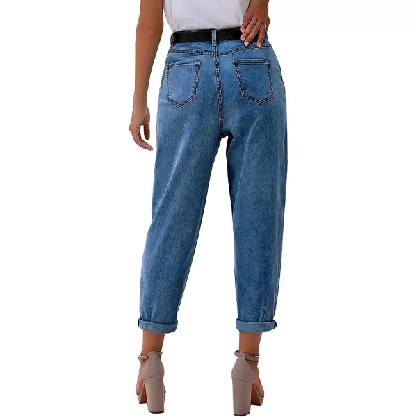 luvamia Mom Jeans for Women Trendy High Waisted Stretchy Loose Jeans for Women Denim PantsA Bay Blue