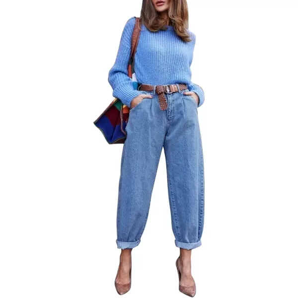 luvamia Mom Jeans for Women Trendy High Waisted Stretchy Loose Jeans for Women Denim PantsA Seaport Blue