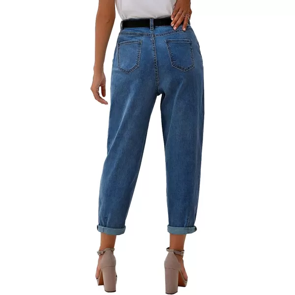 luvamia Mom Jeans for Women Trendy High Waisted Stretchy Loose Jeans for Women Denim PantsA Seaport Blue