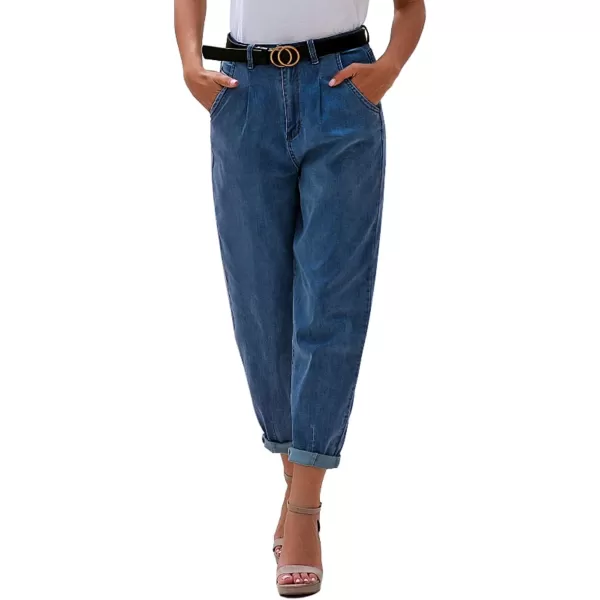 luvamia Mom Jeans for Women Trendy High Waisted Stretchy Loose Jeans for Women Denim PantsA Seaport Blue