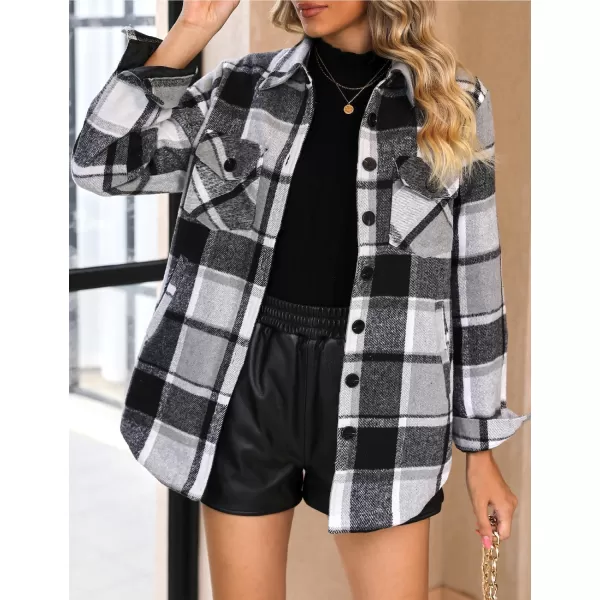 luvamia Plaid Jackets for Women Flannel Quilted Shacket Coats Oversized Button Down Shirts JacketBlack  Gray Plaid